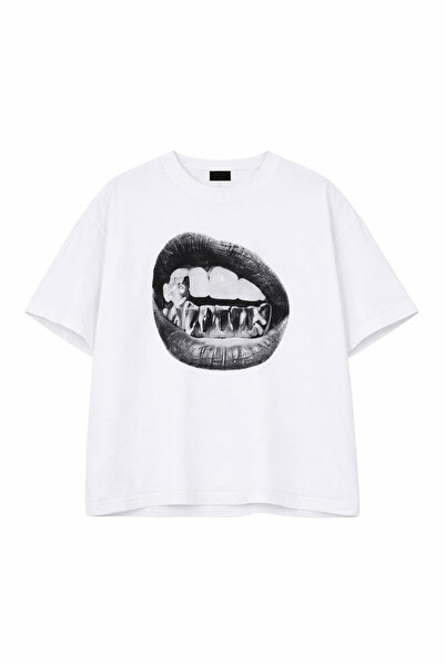 Violon Tricou oversize cu imprimeu White Big Lips