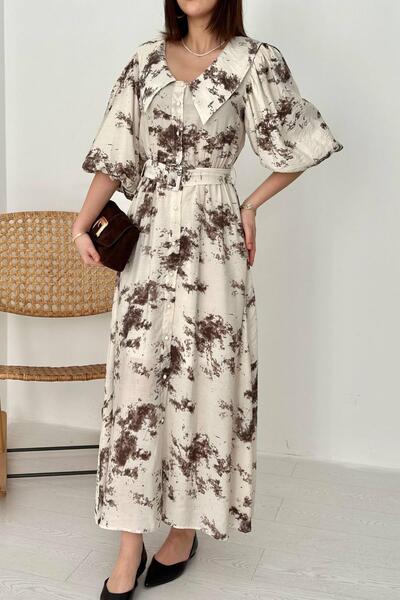 Caddebostan Moda cu model Rochie maxi cu mâneci balon și nasturi, curea piese...