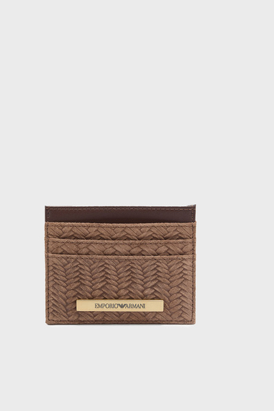 Emporio Armani Embossed Suede Card Holder with Logo Men's Card Holder Em00575...