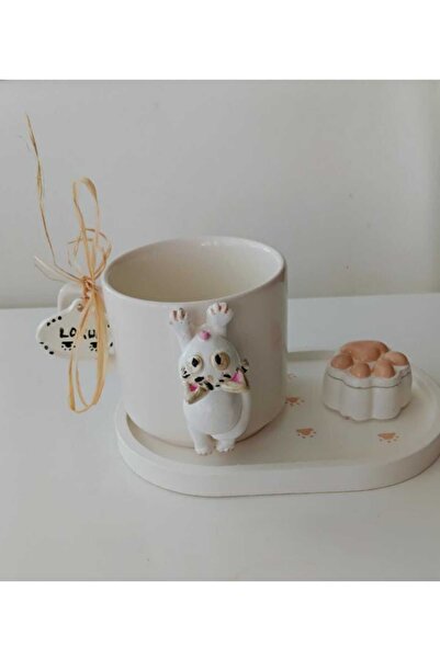e&e süs dükkanı Cat-Themed Coffee Cup and Turkish Delight Bowl Model