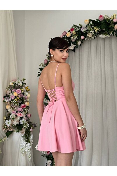 YURELİ Sırt Bağcıklı Askılı Mini Elbise