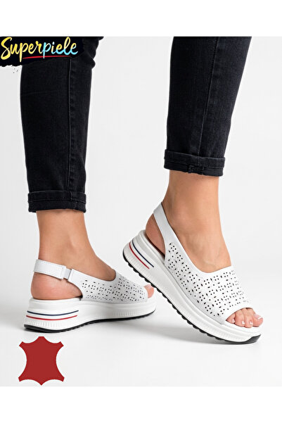 ANGEL BLUE Women's genuine Leather Sandals with Openwork Patterned and thick ...