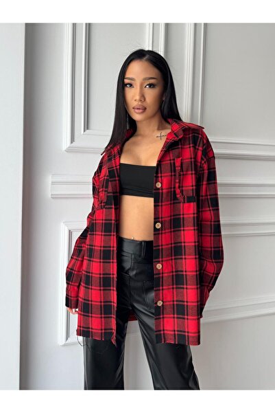 CC STORE ONDARA casual shirt, long sleeves, Lightweight oversized, black-red ...