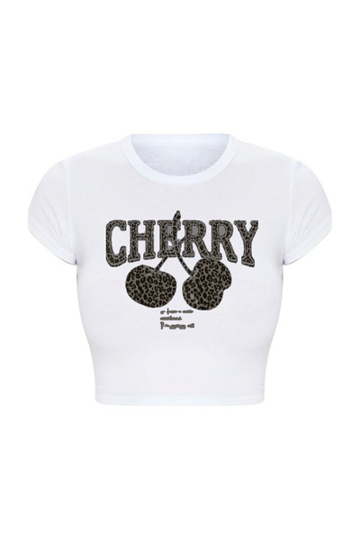 Violon Cherry Leopard Printed White Crop