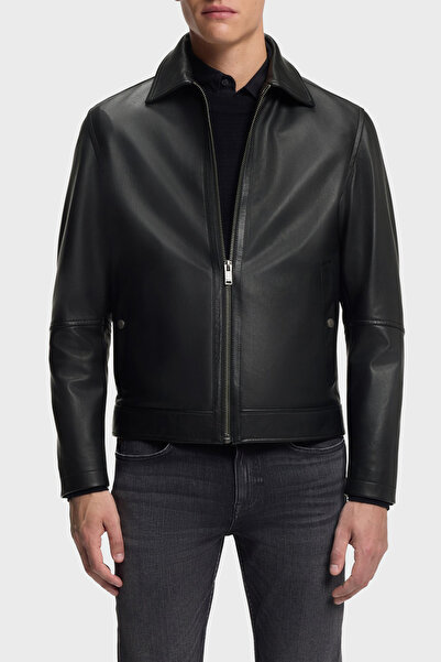 BOSS Regular Fit Klasik Yaka Fermuarlı Hakiki Deri Ceket Erkek DERİ CEKET 505...