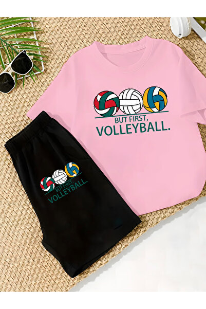 ibibik moda Volyboll Printed Soft Short Sleeve Top and Shorts Set