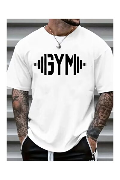 Massgai Sală de sport Unisex cu imprimeu supradimensionat bumbac 100% tricou