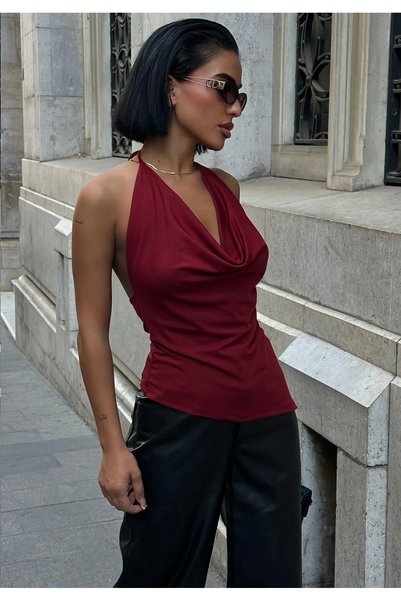 Les Séduisantes c.a. Asymmetrical Cut Degaje Collar Blouse with Halter Neck Tie