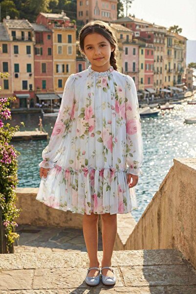 Pamina Blue chiffon dress with long sleeves for girls of a difficult age