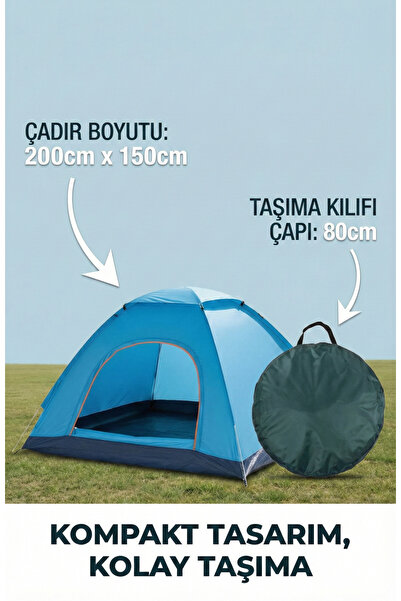 CALIBURN Otomatik Kurulum Kamp Çadırı (200x200x140cm) - 3 Saniyede Hazır Prat...