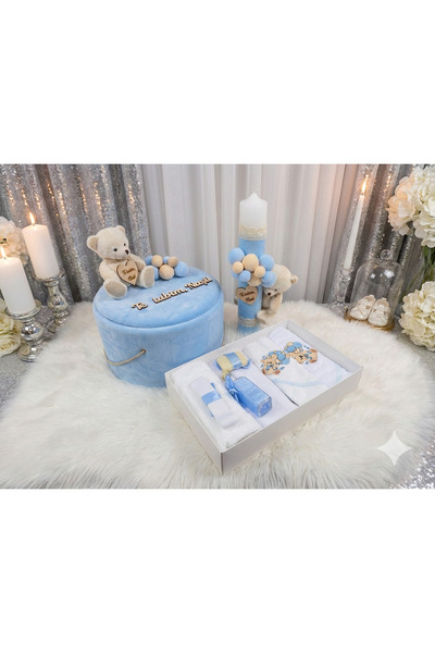 MASSIBEBE Complete Set of Baptismal Kit, Box and Teddy Bear Candle – Choice o...