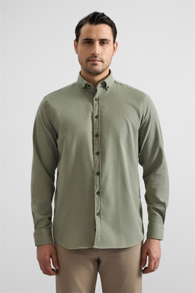 SÜVARİ Koyu Yeşil Regular Düğmeli Yaka Düz Cepsiz Casual Gömlek