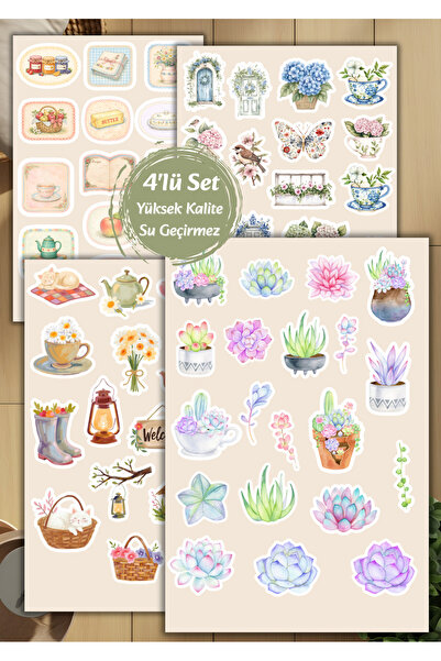 4'lü İlkbahar Temalı Scrapbook | Ajanda | Journal Sticker Set D00029