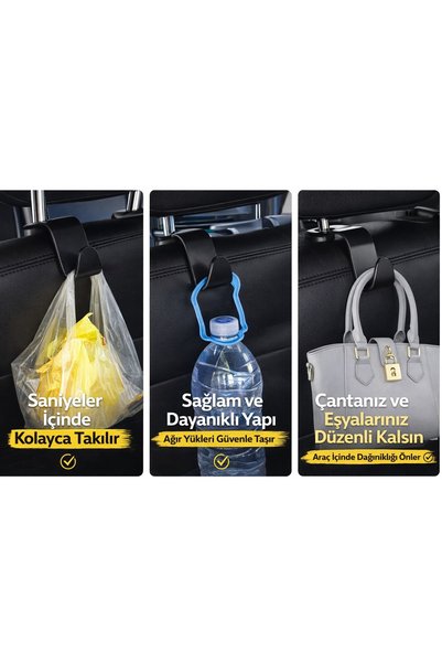 obrigado 4-Piece Multi-Functional Car Seat Back Hooks – Phone & Bag Holder, Organizer Hanger Set