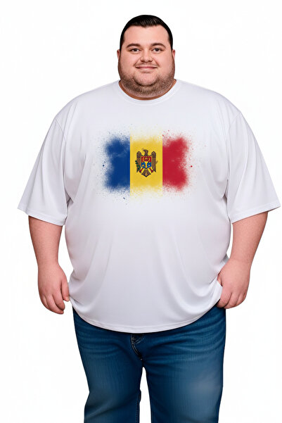 sngl Ανδρικό κοντομάνικο μπλουζάκι μεγάλου μεγέθους Moldova Flag με τύπωμα 3X...