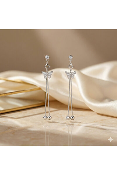 Silver Silver butterfly earrings with chain
