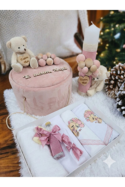 MASSIBEBE Set Complet Trusou Botez, Cutie și Lumânare cu Ursuleț – Culori la ...
