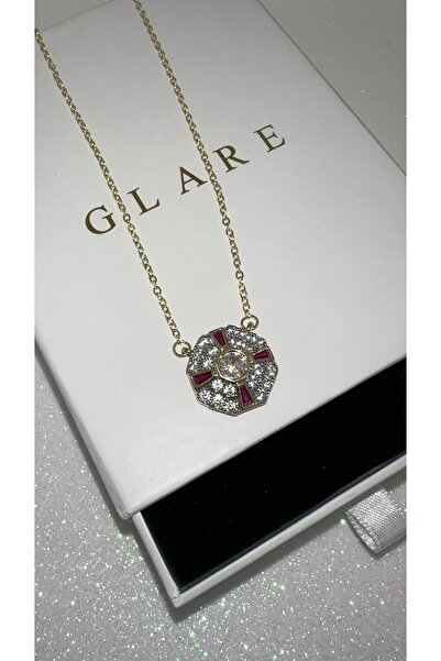 GLARE JEWELRY CO قلادة من الفولاذ المقاوم للصدأ مرصعة بحجر الزركون الأحمر بتص...