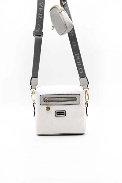 Silver Polo Silver & Polo SP1038 Kadın Çapraz Çanta Logolu Beyaz-A.Gri