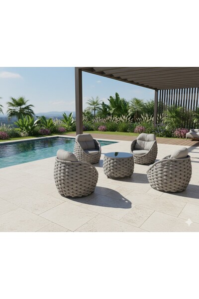 ALCHAİR Alessa Dörtlü Takım Döner Berjerli Balkon ve Bahçe Takımı
