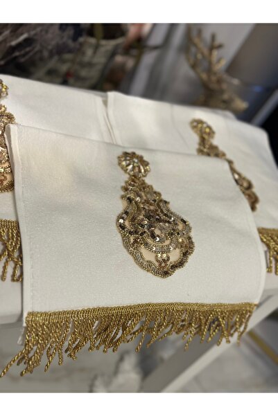 By Serpil Şener 3’lü Lüks Gold Nakışlı & Püskül Detaylı Pamuklu El Havlusu 30...