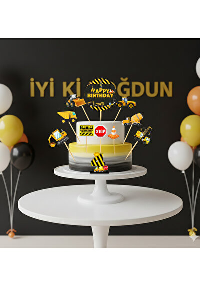 Ays Bridal İnşaat Kamyon Temalı Kürdanlı Pasta Süsü 4 yaş 14 Adet