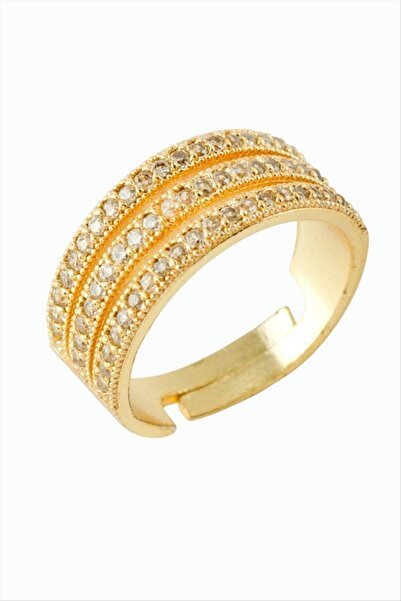 ZERO LAND خاتم معدني مرصع بالأحجار من NRZSNT 3 صفوف (04444) - أصفر