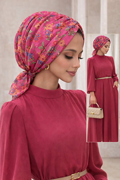 Aişe tesettür Ružičasti cvetni uzorak Sa kopčom šešir