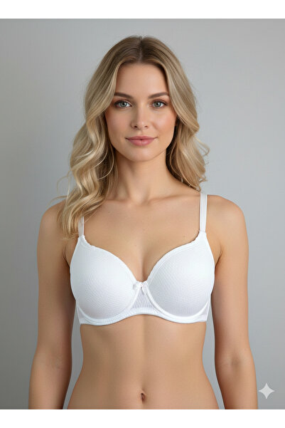 Lavint Homewear Jacquard Patterned Micro Silicone Padded Ecru Push-Up Bra