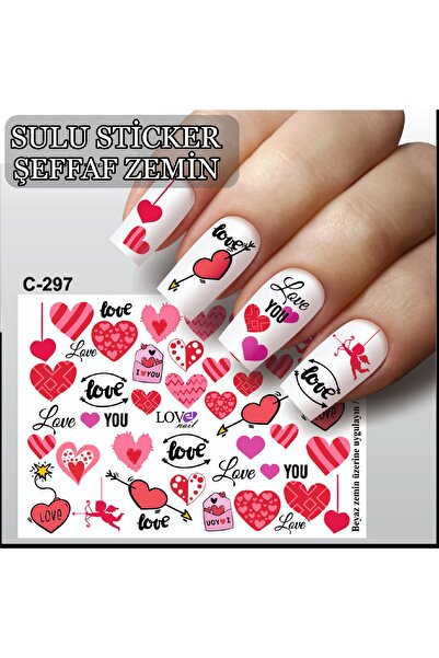 ECLAT TIRNAK STİCKERİ KALP, YAZI (SULU TATTOO ÇIKARTMA) ŞEFFAF ZEMİN