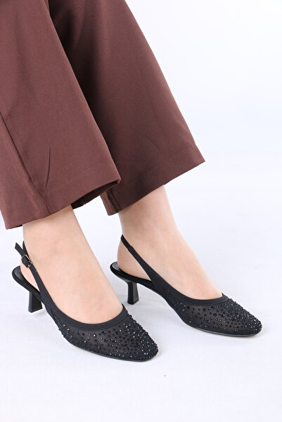 lolyvibe فستان سهرة نسائي مزين بالأحجار مع كعب متوسط وحذاء مفتوح من الخلف