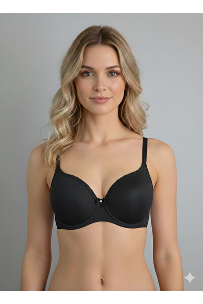 Lavint Homewear Black Push-Up Bra with Jacquard Pattern and Micro Silicone Ba...