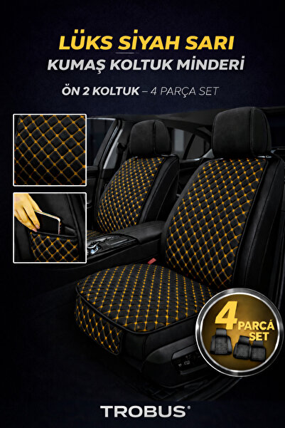 TROBUS Fabric Car Seat Cushion Ergonomic Quilted 2-Piece Black Yellow
