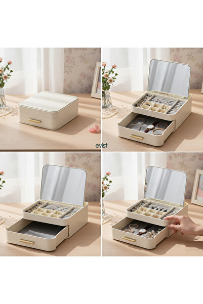 EVİST Premium Mirrored Jewelry and Accessory Organizer - Jewelry Box with Dra...