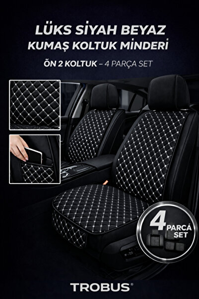 TROBUS Fabric Car Seat Cushion Ergonomic Quilted 2-Piece Black and White