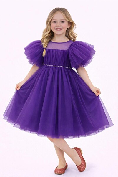 Nacar 23 Nisan 29 Ekim Gösteri Kıyafeti Balon Kollu Tül Detaylı Kız Çocuk Öze...