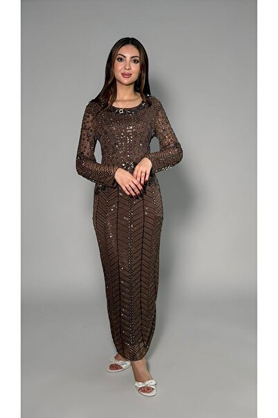 gmax Women's Eastern Glitter Tulle Dress with Geometric Embroidery