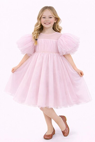 Nacar 23 Nisan 29 Ekim Gösteri Kıyafeti Balon Kollu Tül Detaylı Kız Çocuk Öze...