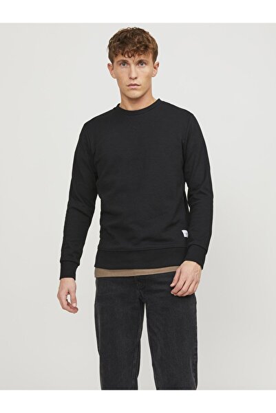 Jack & Jones Pánská mikina Crew Neck Black 12181903_jjbasic Sweat Crew Neck N