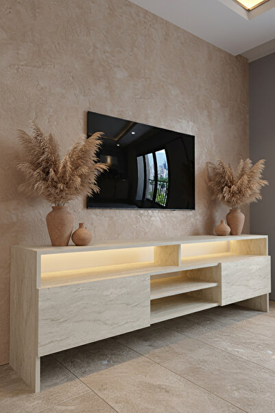 TV STAND WITH RECITAL LED - LED LIGHT - TRAVERTINE -W9032-8