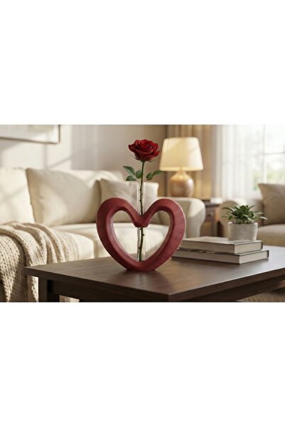 OEM Decorative Vase "Heart" with Test Tube, Bordeaux Red