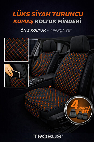 TROBUS Fabric Car Seat Cushion Ergonomic Quilted 2-Piece Black Orange