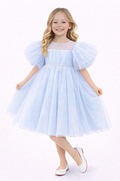 Nacar 23 Nisan 29 Ekim Gösteri Kıyafeti Balon Kollu Tül Detaylı Kız Çocuk Öze...