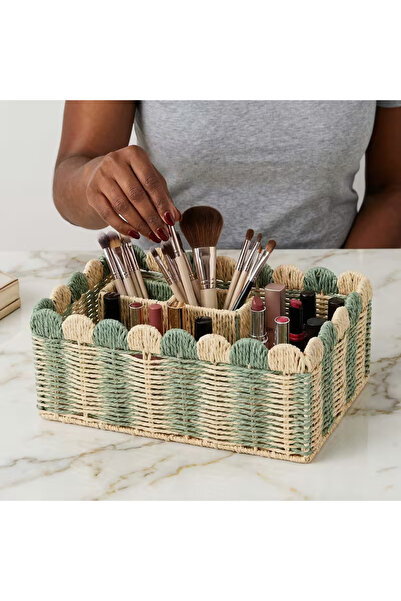 ETERNAL SUNSHINE Yeşil Çizgili Sepet Organizer & Çok Amaçlı Makyaj, Mutfak ve...