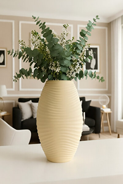 Lui Tasarım İskandinav Tarzı Bohem Modern Şık Krem Seramik Arya Vazo 26 cm