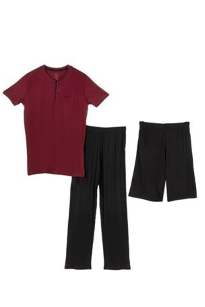 BSM Men's burgundy and black 3-piece pajama set