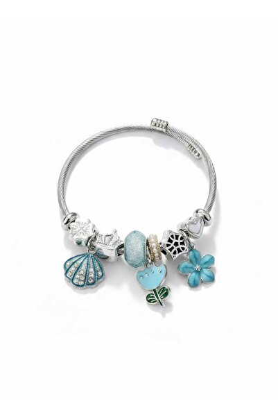 EleganTrend سوار ساحر بتصميم البحر الأزرق - مزين بأشكال صدف البحر والزهور