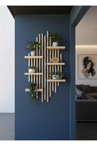 Ev dekka Ahşap Dekoratif Duvar Rafı - 120x60 cm Modern Çıtalı Çiçeklik - Antr...