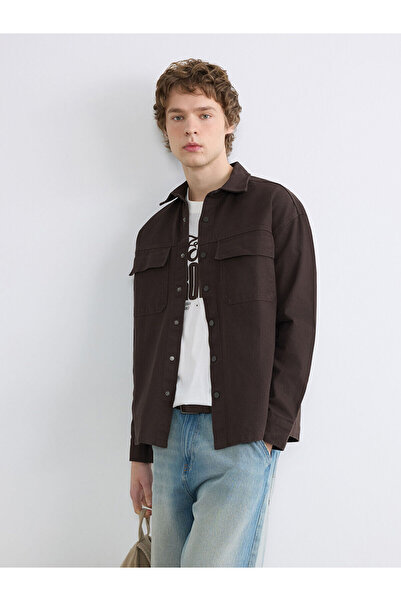 LC Waikiki Brown Loose Fit Men's Gabardine Shirt Jacket