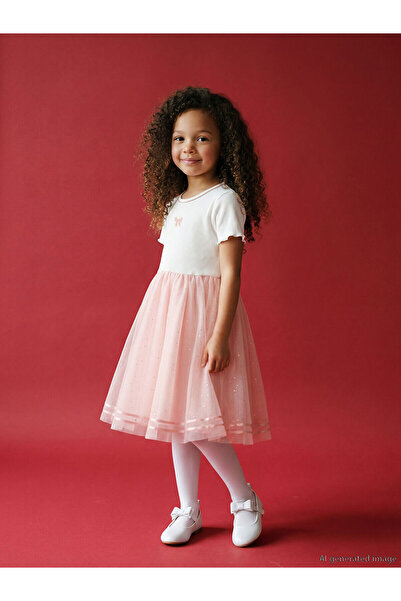 LC Waikiki M&B Collection Ecru Crew Neck Girls' Tutu Dress